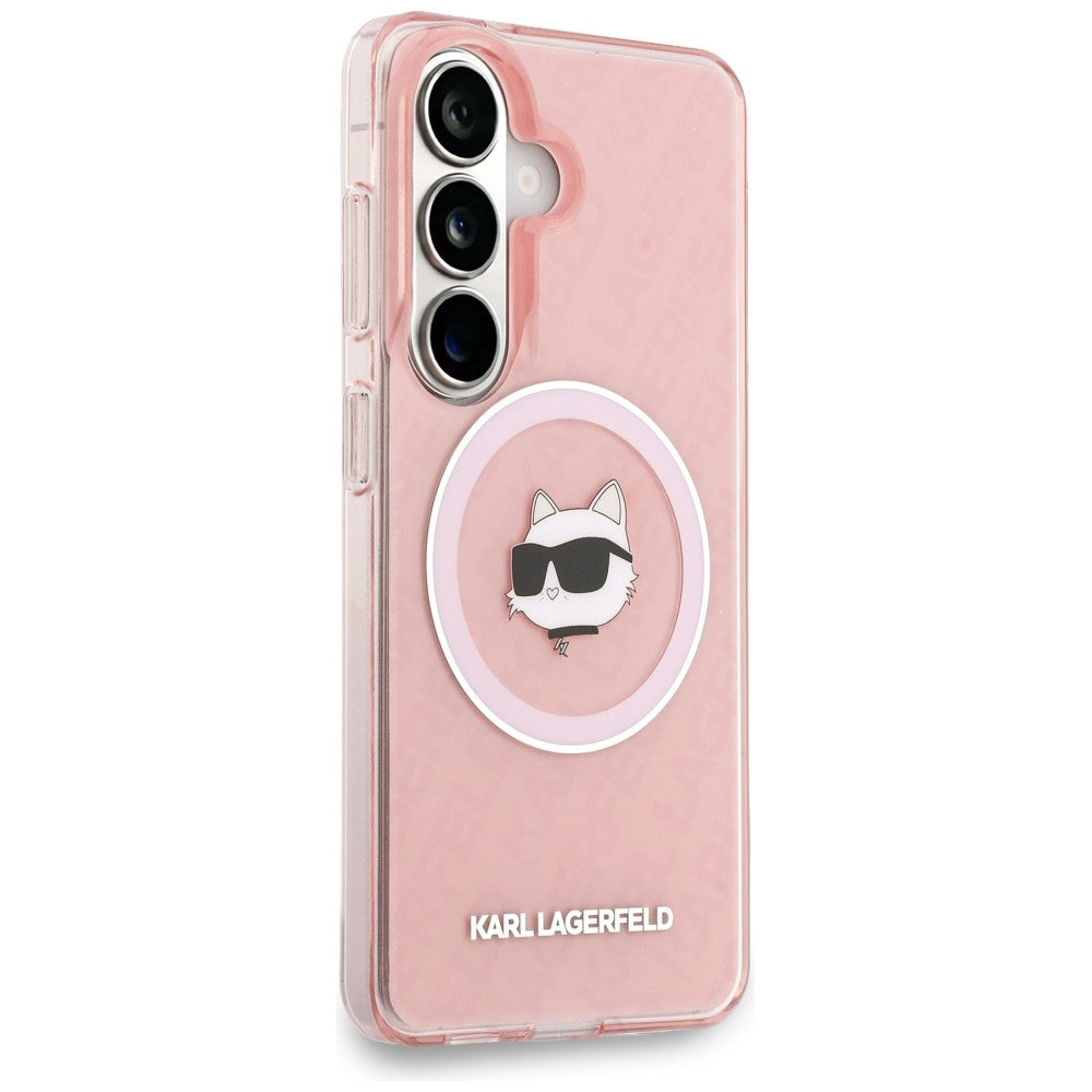 MagSafe Case for Samsung Galaxy S26 Plus S947, Karl Lagerfeld, IML Choupette Head on KL Repeated Logo, Pink