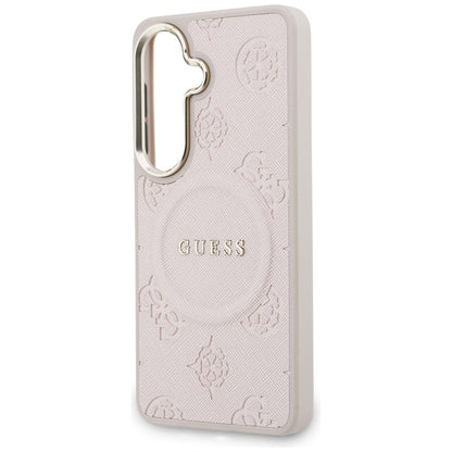 MagSafe Case for Samsung Galaxy S26 S942, Guess, Saffiano Peony Embossed Ring, Pink