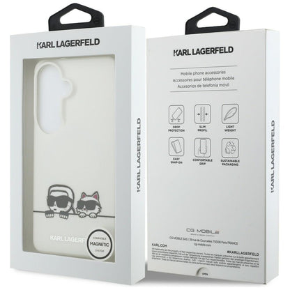 MagSafe Case for Samsung Galaxy S26 S942, Karl Lagerfeld, IML Karl & Choupette Peekaboo Logo, White