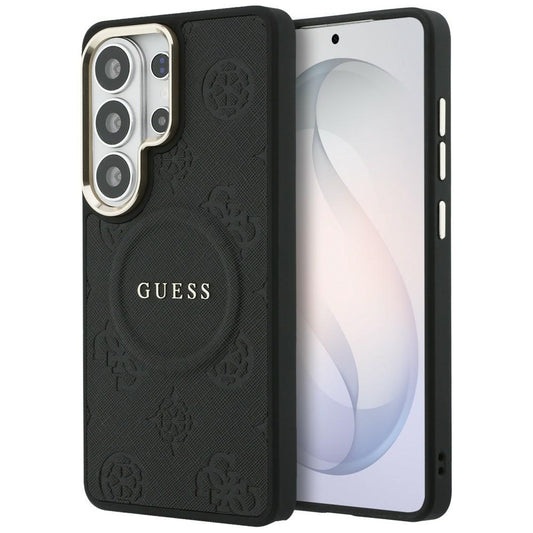 MagSafe Case for Samsung Galaxy S26 Ultra S948, GUESS, Saffiano Peony Embossed Ring, Black