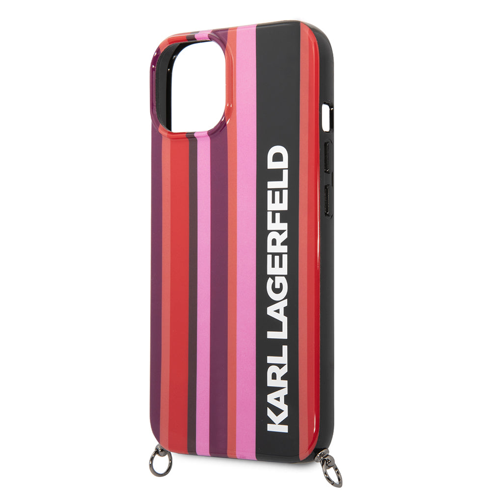 Case for Apple iPhone 14, Karl Lagerfeld, Color Stripes with Strap, Pink