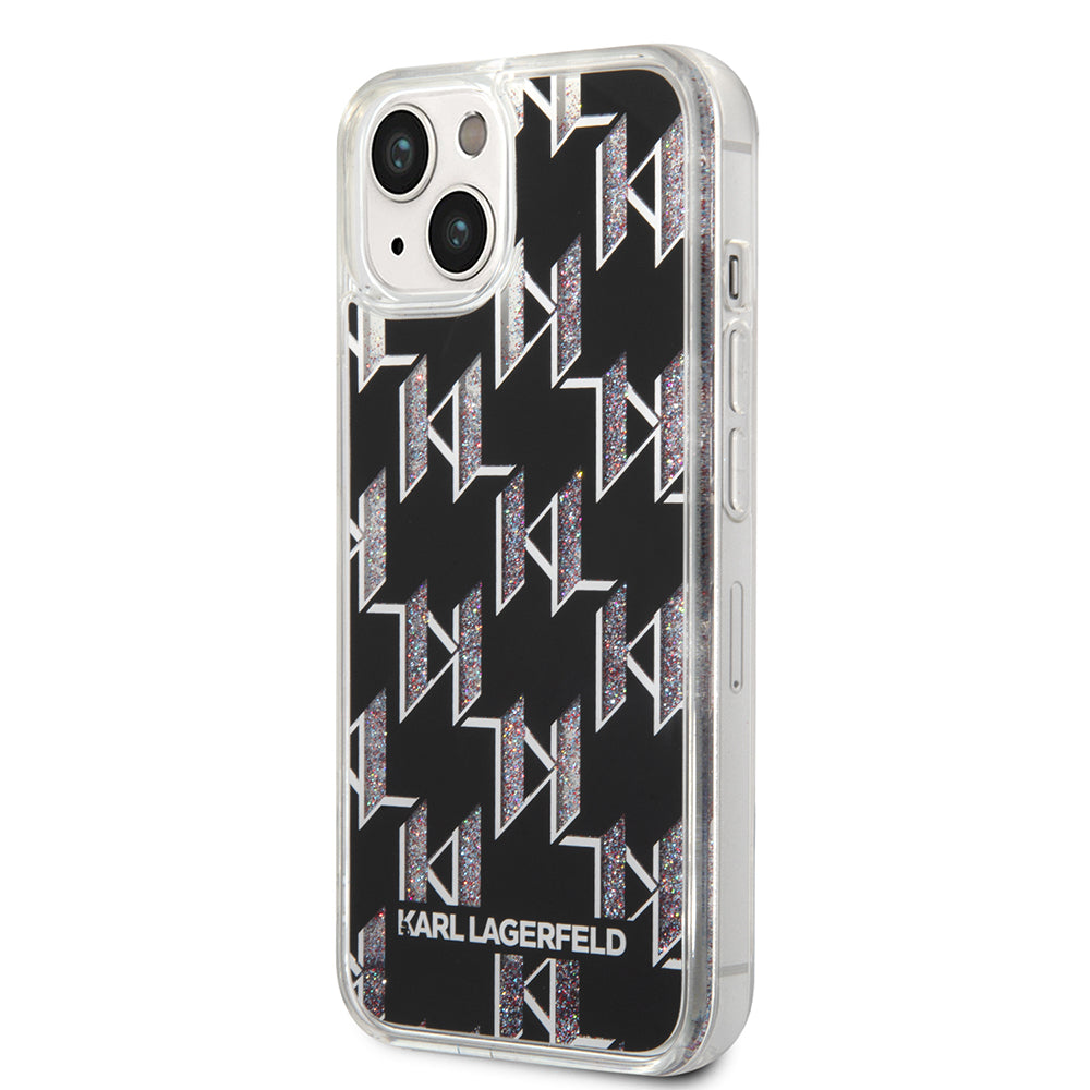 Case for Apple iPhone 14, Karl Lagerfeld, Liquid Glitter Monogram, Black