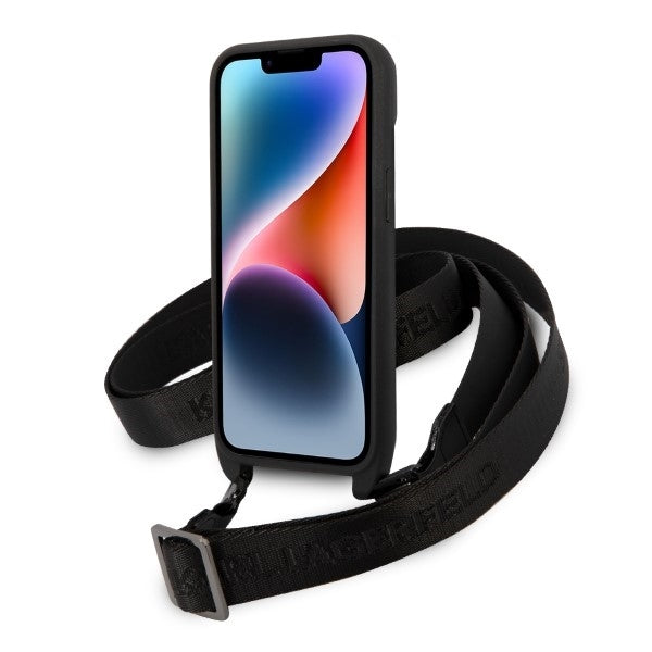 Case for Apple iPhone 14, Karl Lagerfeld, Monogram Ikonik Karl, Black