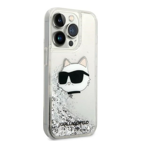 Case for Apple iPhone 14 Pro, Karl Lagerfeld, Glitter Choupette's Head, Silver