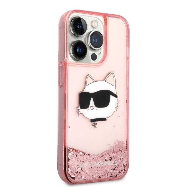 Case for Apple iPhone 14 Pro, Karl Lagerfeld, Glitter Choupette's Head, Pink