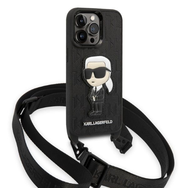 Case for Apple iPhone 14 Pro, Karl Lagerfeld, Monogram Ikonik Karl, Black