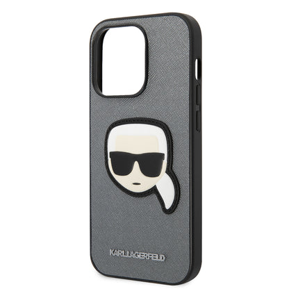 Case for Apple iPhone 14 Pro, Karl Lagerfeld, Saffiano Karl's Head, Silver