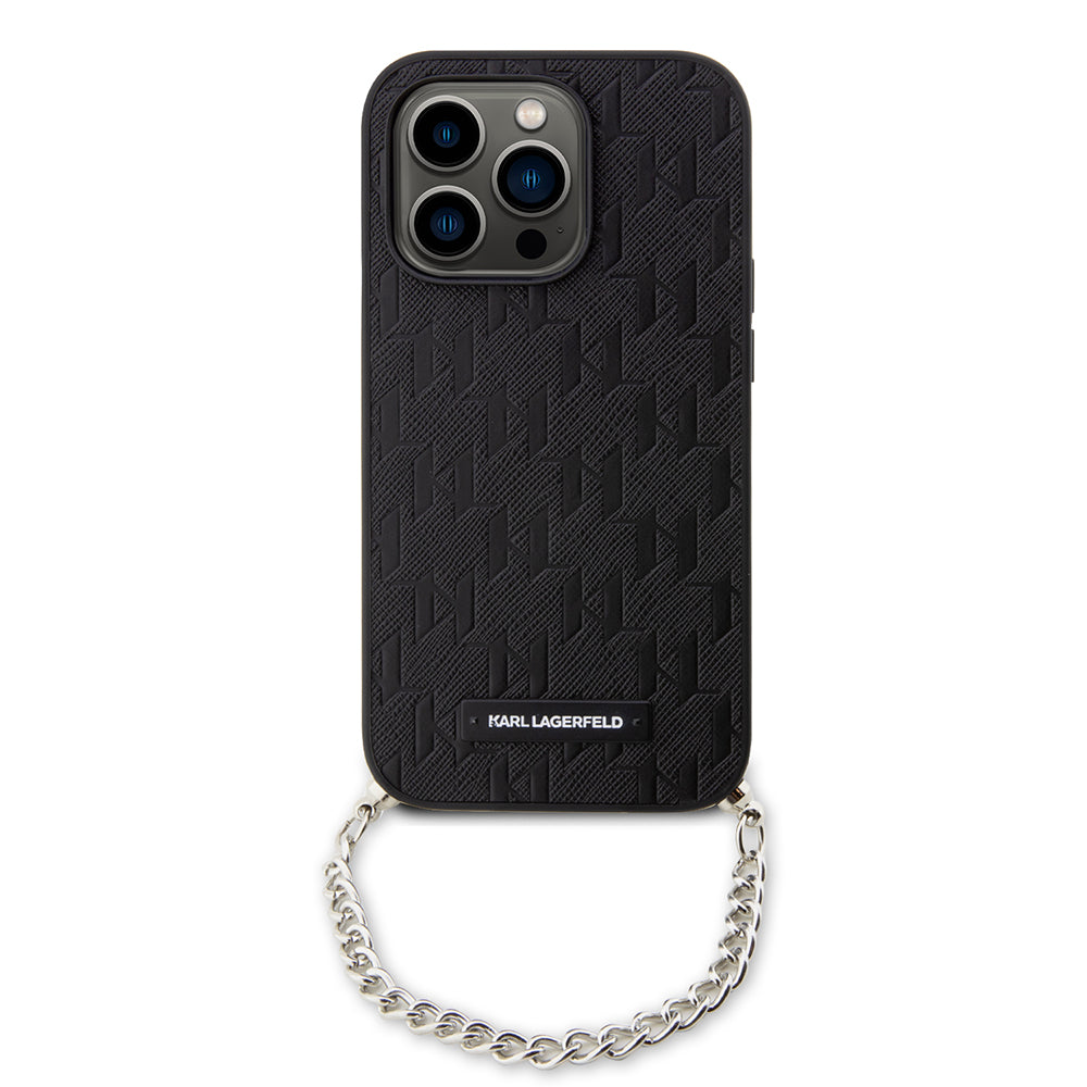 Case for Apple iPhone 14 Pro, Karl Lagerfeld, Saffiano Monogram Chain, Black