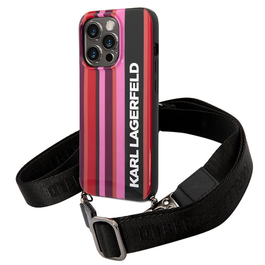 Case for Apple iPhone 14 Pro Max, Karl Lagerfeld, Color Stripes with Strap, Pink