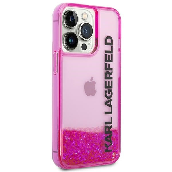 Case for Apple iPhone 14 Pro Max, Karl Lagerfeld, Liquid Glitter KL Logo, Pink