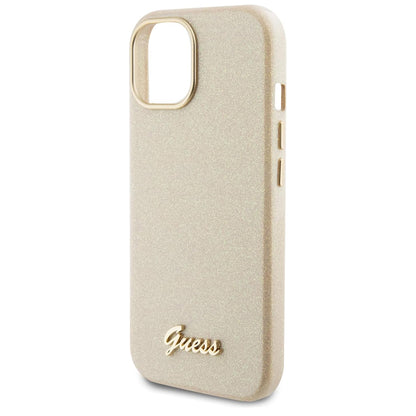 Case for Apple iPhone 15, Guess, Glitter Glossy Script, Beige