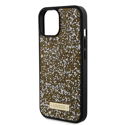 Case for Apple iPhone 15, Guess, Rhinestone Metal Logo, Yellow
