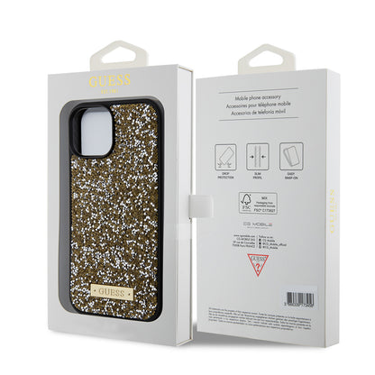 Case for Apple iPhone 15, Guess, Rhinestone Metal Logo, Yellow
