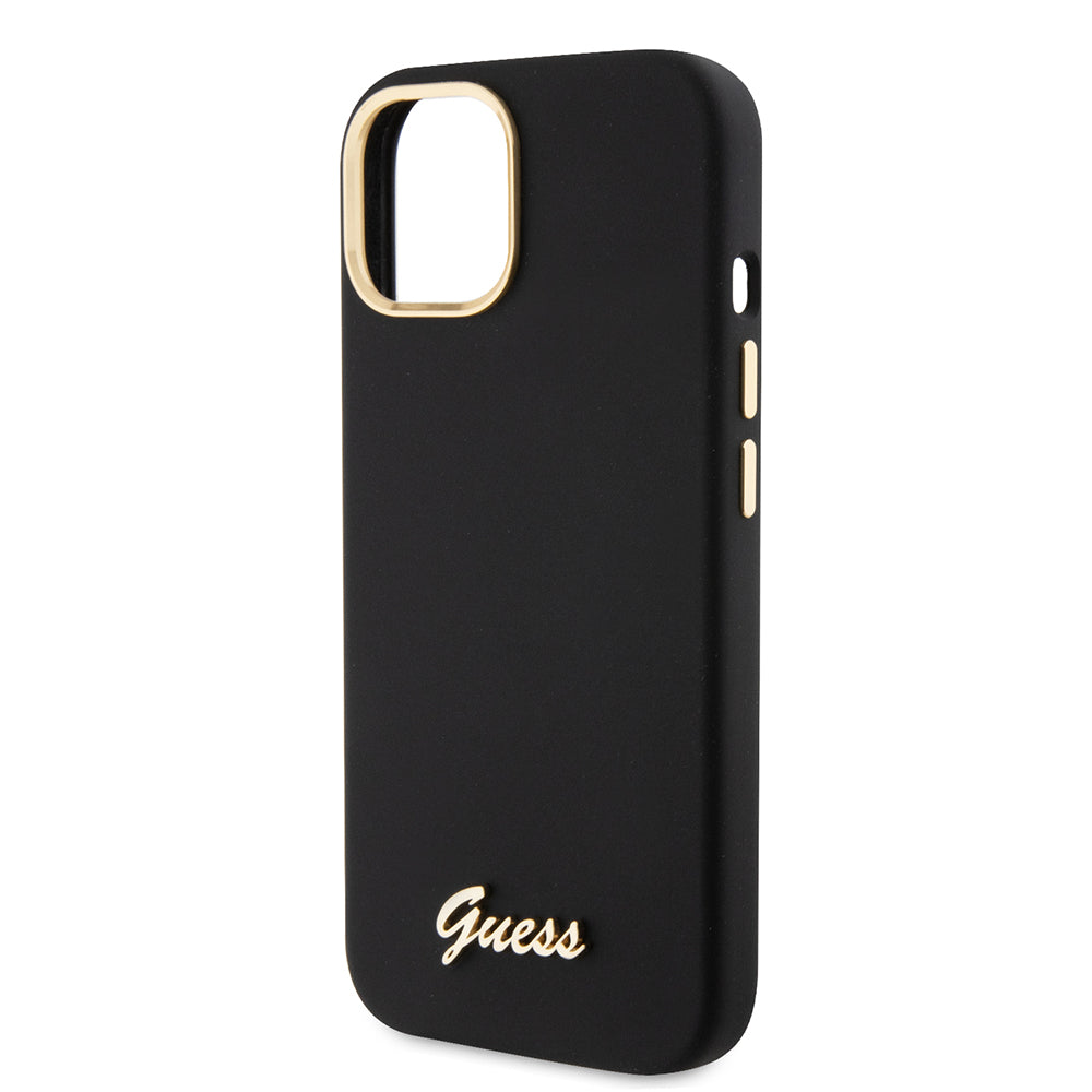 Case for Apple iPhone 15, Guess, Script Metal Logo & Frame, Black
