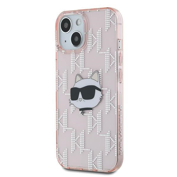 Case for Apple iPhone 15, Karl Lagerfeld, IML Luxury Monogram Choupette's Head, Pink