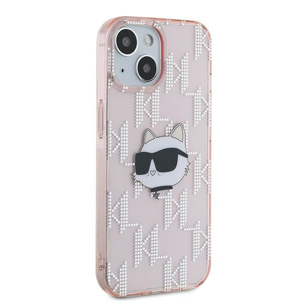 Case for Apple iPhone 15, Karl Lagerfeld, IML Luxury Monogram Choupette's Head, Pink