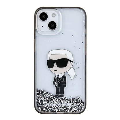 Case for Apple iPhone 15, Karl Lagerfeld, Liquid Glitter Ikonik Karl, Transparent