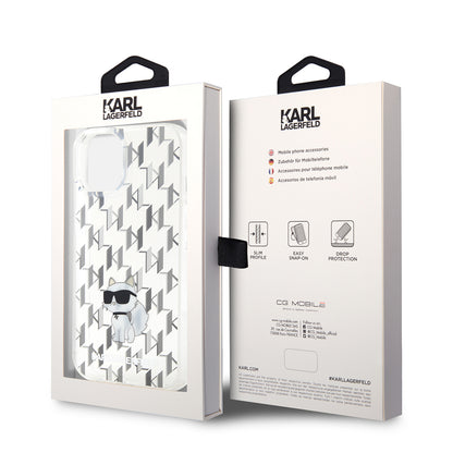 Case for Apple iPhone 15, Karl Lagerfeld, Monogram Choupette, Transparent