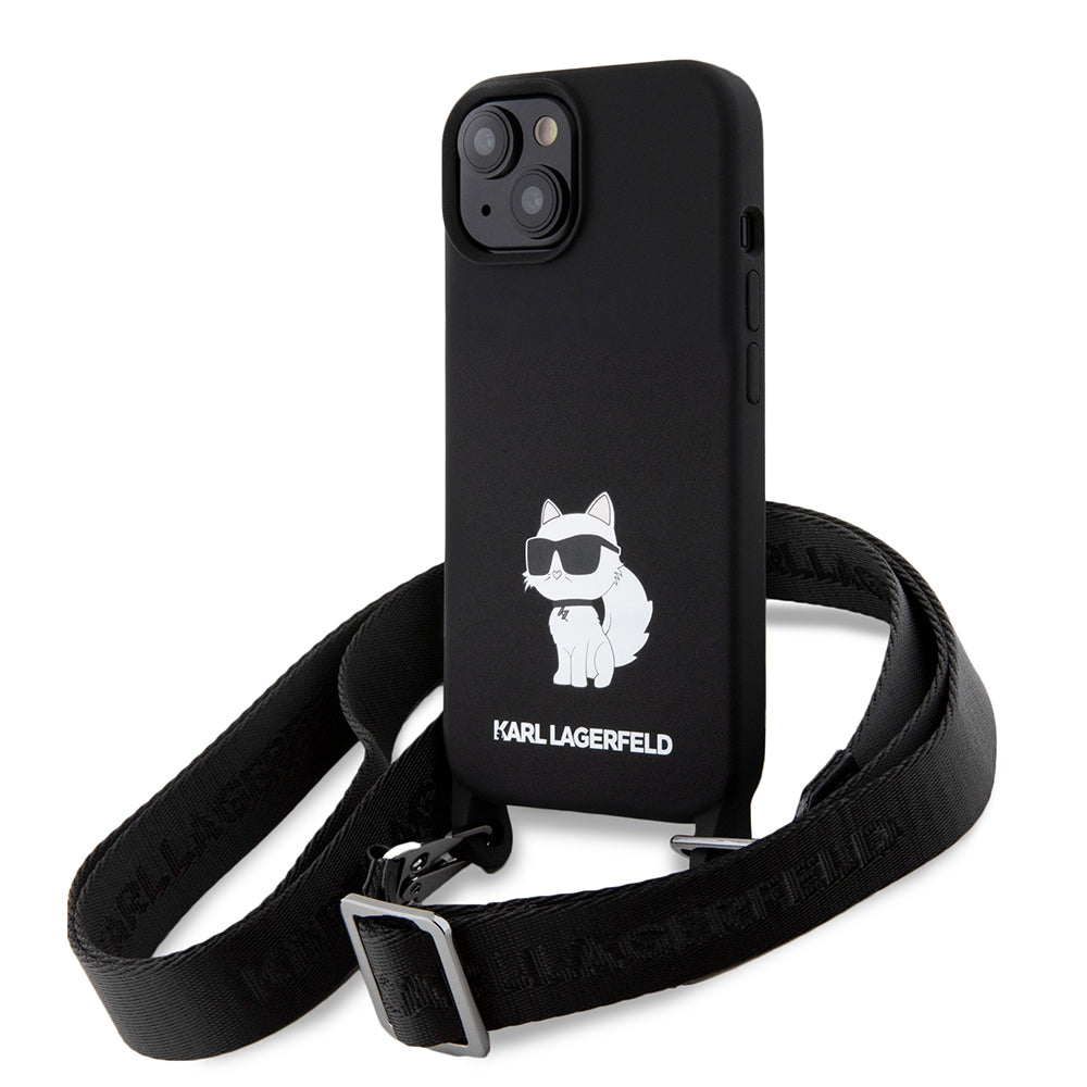 Case for Apple iPhone 15, Karl Lagerfeld, Silicone Crossbody Choupette, Black