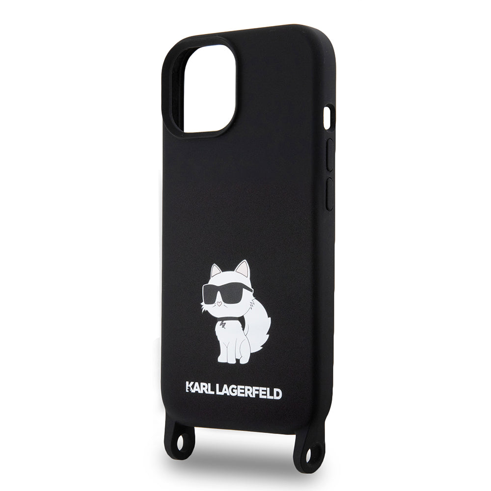 Case for Apple iPhone 15, Karl Lagerfeld, Silicone Crossbody Choupette, Black
