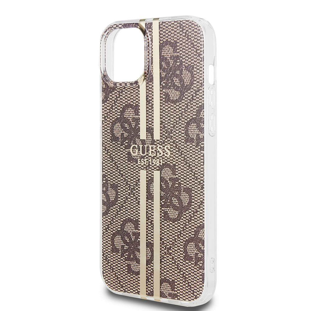 Case for Apple iPhone 15 Plus, Guess, IML 4G Gold Stripe, Brown