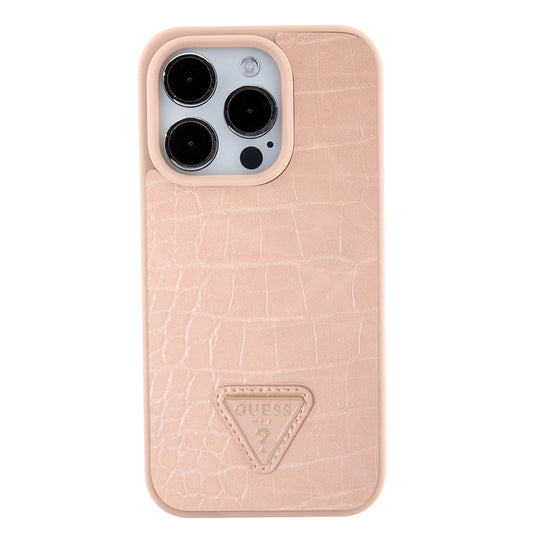 Case for Apple iPhone 15 Pro, Guess, Croco Triangle Metal Logo, Pink