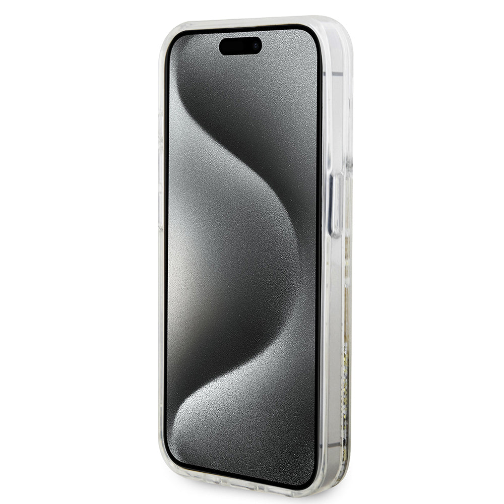 Case for Apple iPhone 15 Pro, Guess, Liquid Glitter Gold Stripes, Transparent
