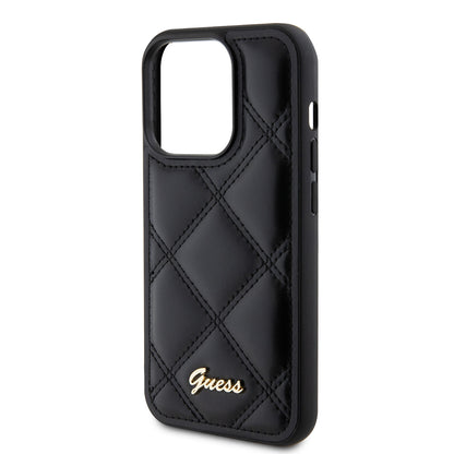 Case for Apple iPhone 15 Pro, Guess, Quilted Metal Logo, Black