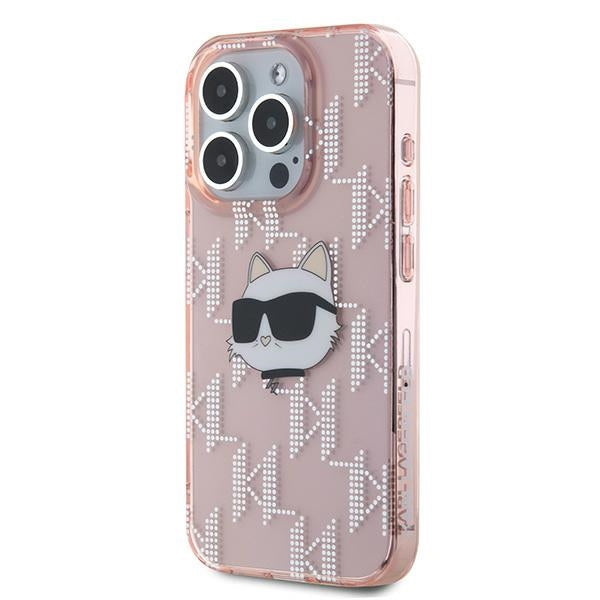 Case for Apple iPhone 15 Pro, Karl Lagerfeld, IML Luxury Monogram Choupette's Head, Pink