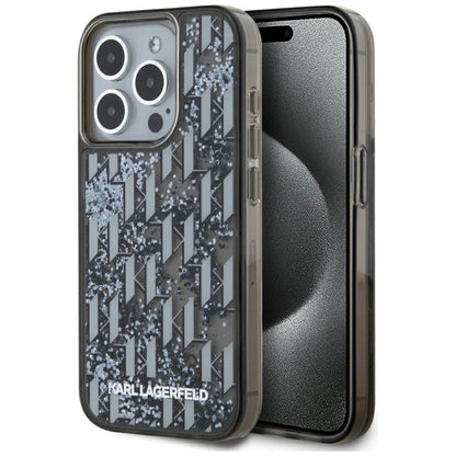 Case for Apple iPhone 15 Pro, Karl Lagerfeld, Liquid Glitter Monogram, Black