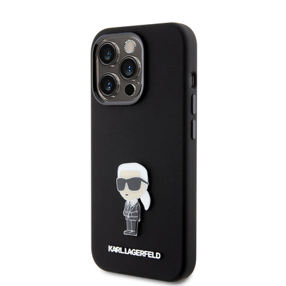 Case for Apple iPhone 15 Pro, Karl Lagerfeld, Silicone Metal Ikonik, Black