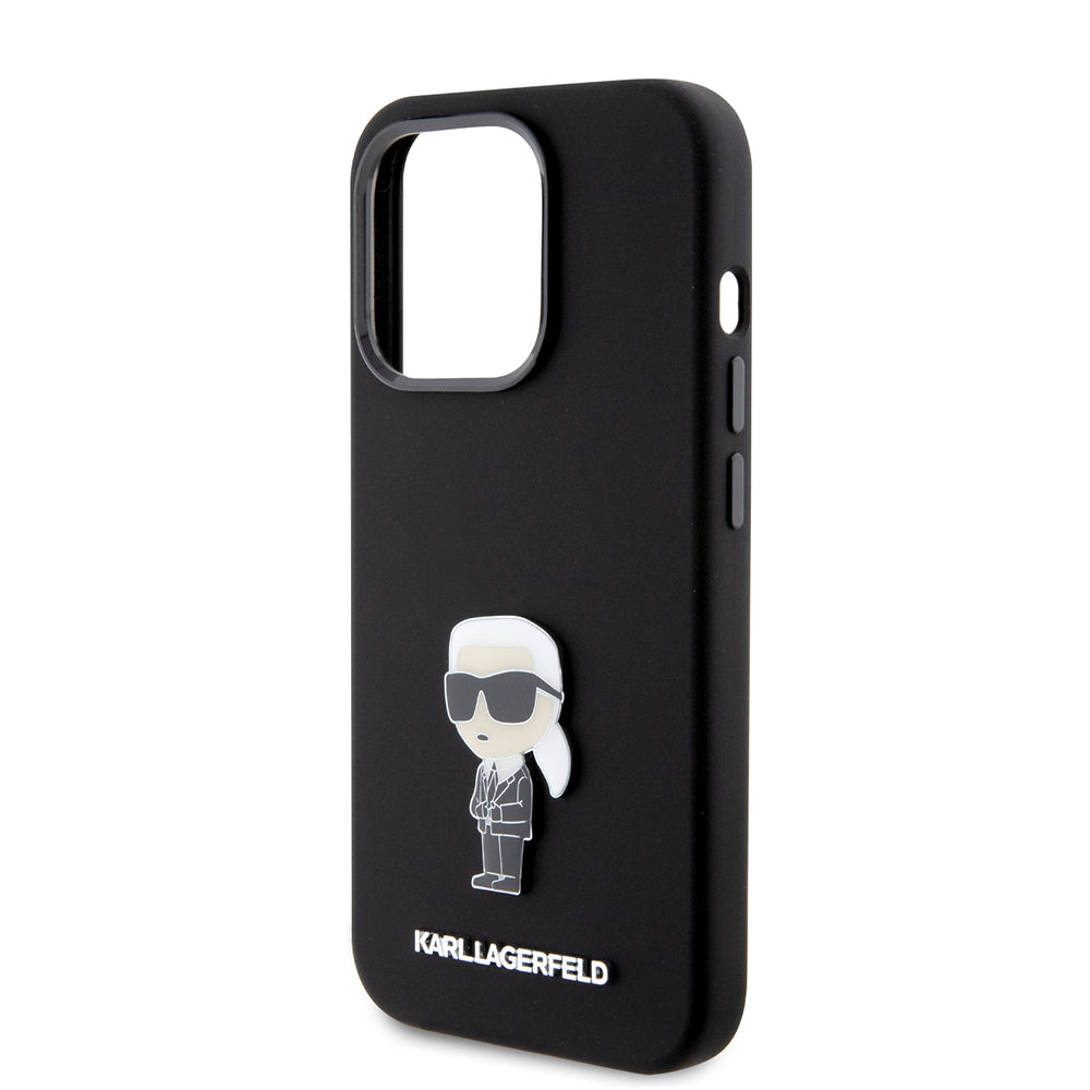 Case for Apple iPhone 15 Pro, Karl Lagerfeld, Silicone Metal Ikonik, Black