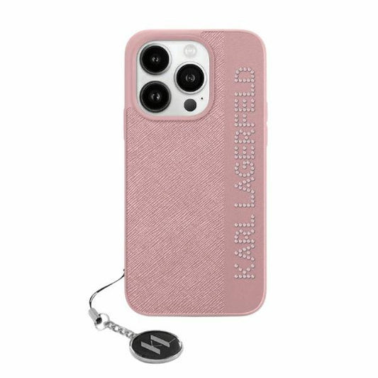 Case for Apple iPhone 15 Pro, Karl Lagerfeld, Saffiano Rhinestones & Charm, Pink