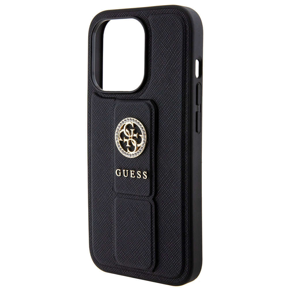 Case for Apple iPhone 15 Pro Max, Guess, Grip Stand 4G Saffiano Strass, Black