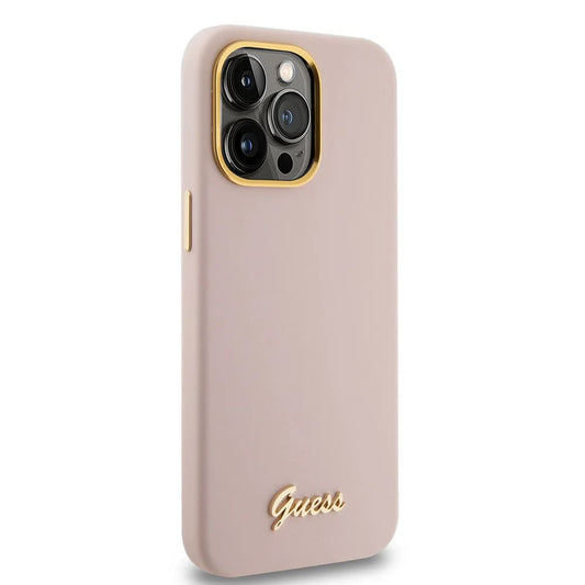 Case for Apple iPhone 15 Pro Max, Guess, Script Metal Logo & Frame, Light Pink