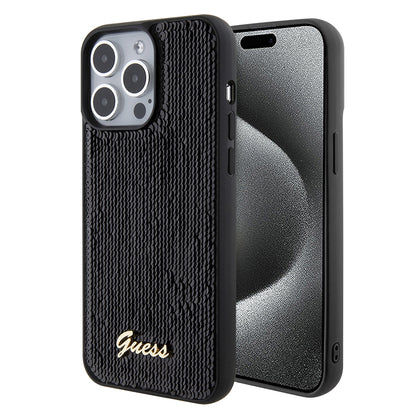 Case for Apple iPhone 15 Pro Max, Guess, Sequin Script Logo, Black GUHCP15XPSFDGSK