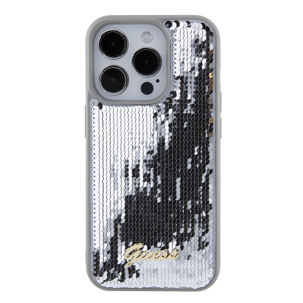Case for Apple iPhone 15 Pro Max, Guess, Sequin Script Metal, Silver