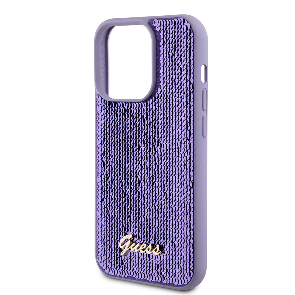 Case for Apple iPhone 15 Pro Max, Guess, Sequin Script Metal, Purple