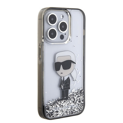 Case for Apple iPhone 15 Pro Max, Karl Lagerfeld, Liquid Glitter Ikonik Karl, Transparent