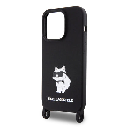 Case for Apple iPhone 15 Pro Max, Karl Lagerfeld, Silicone Crossbody Ikonik Karl, Black