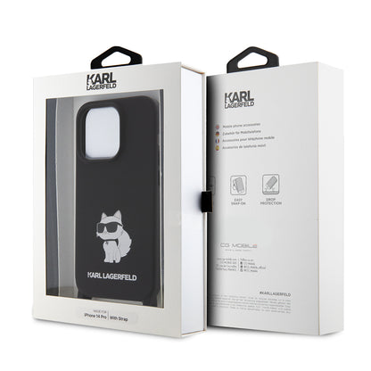 Case for Apple iPhone 15 Pro Max, Karl Lagerfeld, Silicone Crossbody Ikonik Karl, Black