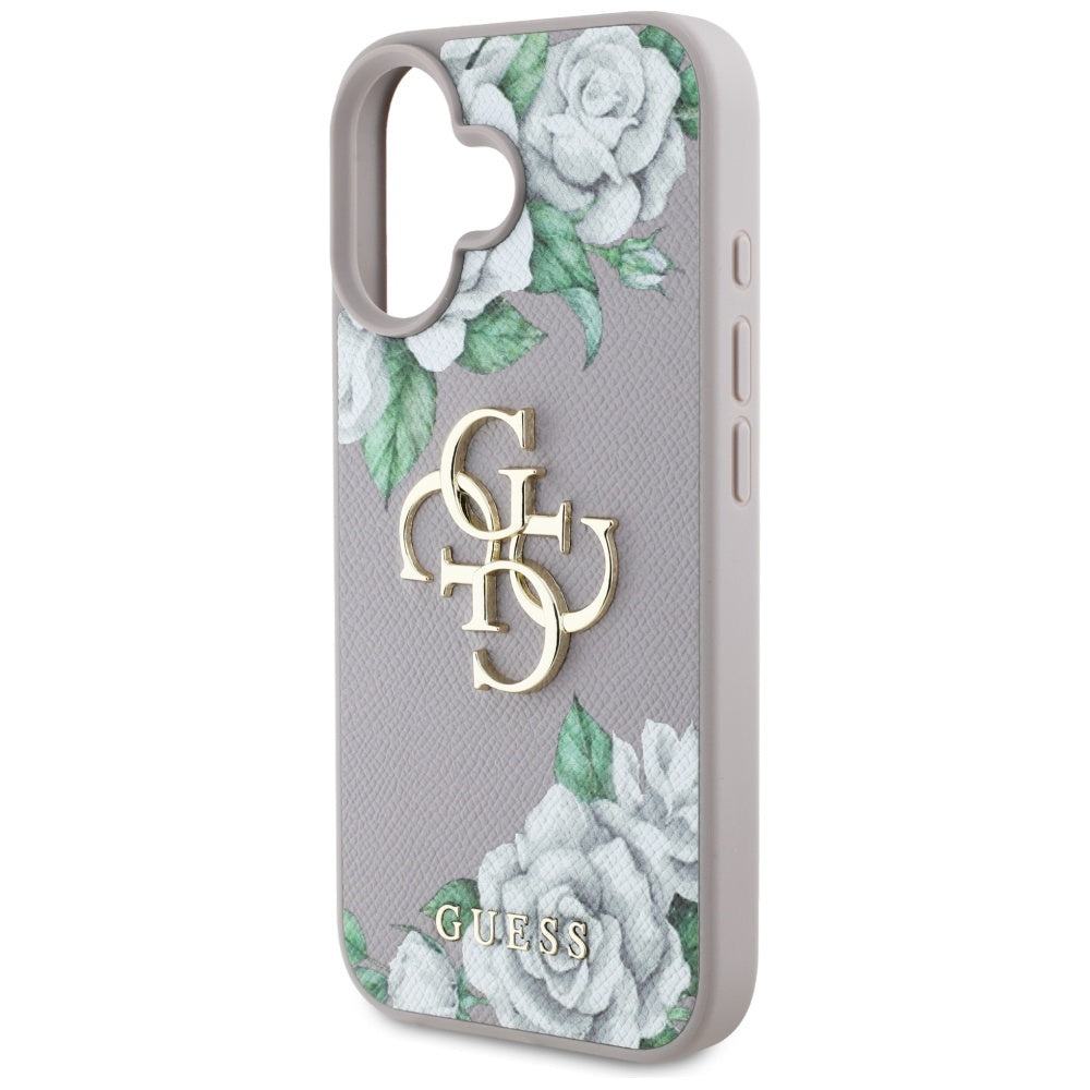 Case for Apple iPhone 16, Guess, 4G Grained Roses Big Logo, Purple