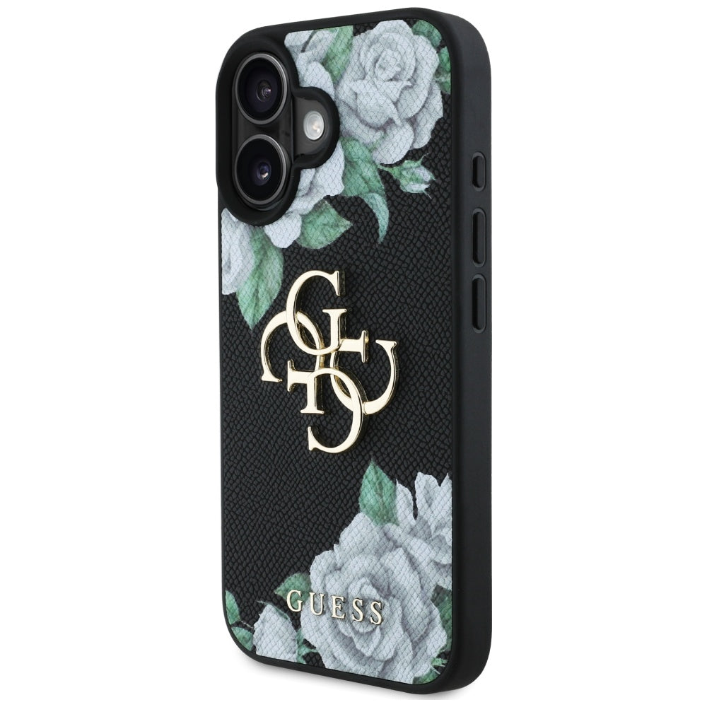 Case for Apple iPhone 16, Guess, 4G Grained Roses Big Logo, Black