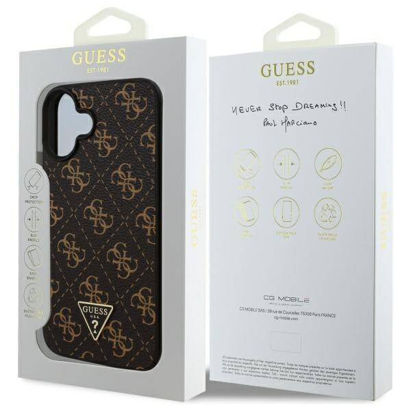 Case for Apple iPhone 16, Guess, 4G Triangle Logo, Black