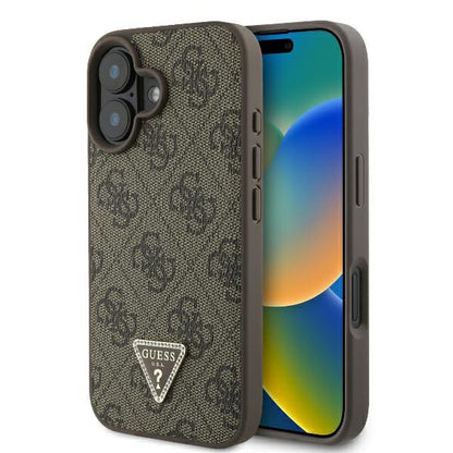 Case for Apple iPhone 16, Guess, 4G Triangle Strass, Brown