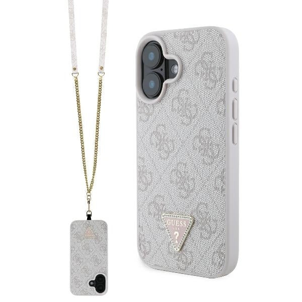 Case for Apple iPhone 16, Guess, Crossbody 4G Triangle Strass, Pink