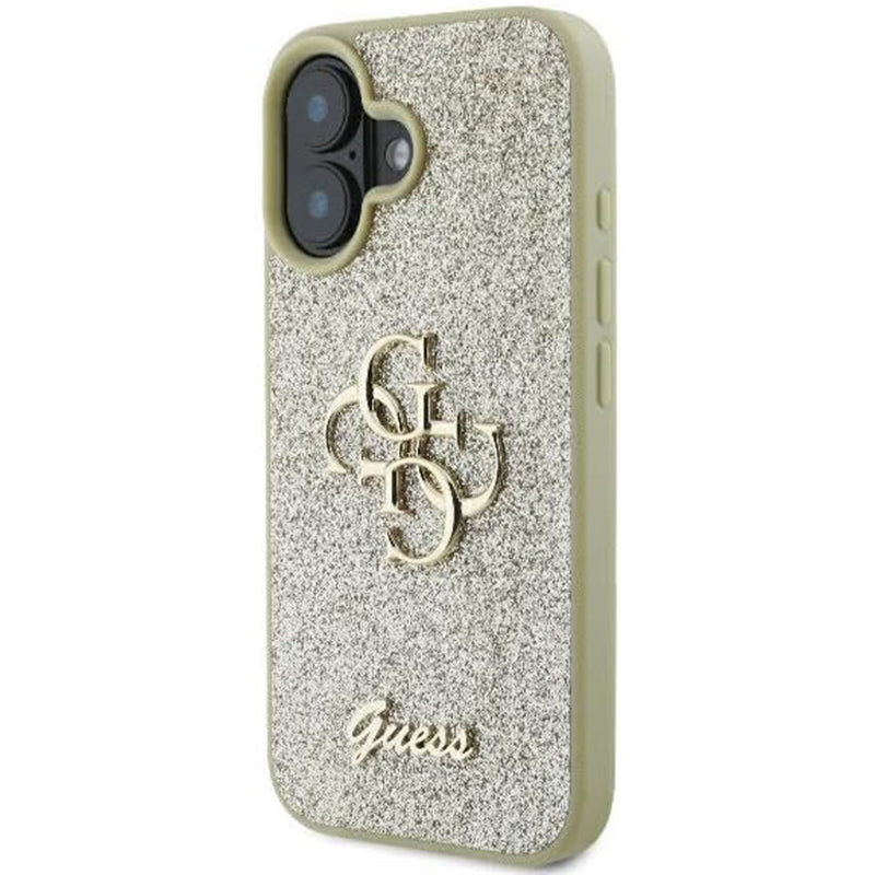 Case for Apple iPhone 16, Guess, Fixed Glitter Big 4G, Gold