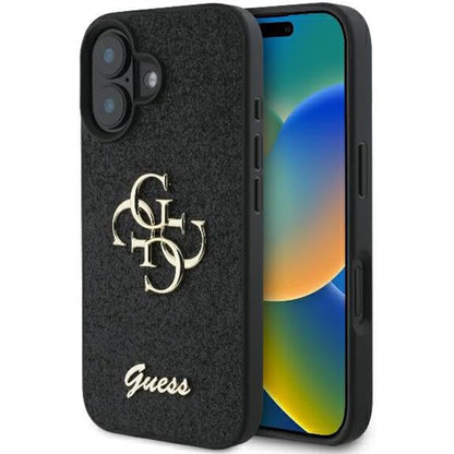 Case for Apple iPhone 16, Guess, Fixed Glitter Big 4G, Black