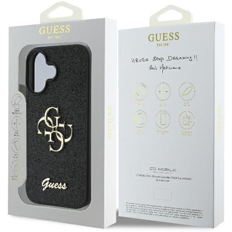 Case for Apple iPhone 16, Guess, Fixed Glitter Big 4G, Black