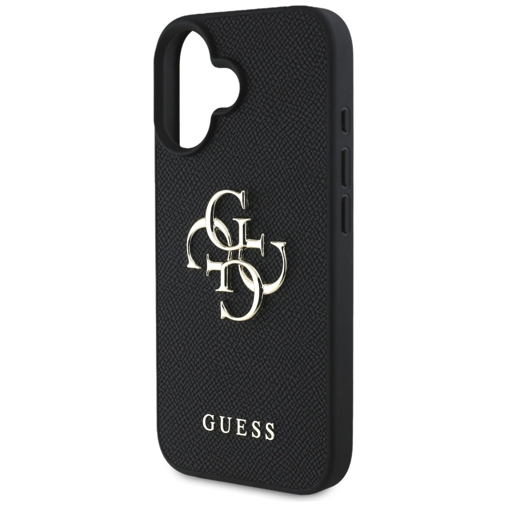 Case for Apple iPhone 16, Guess, Grained Big 4G Logo Small Classic Logo, Black